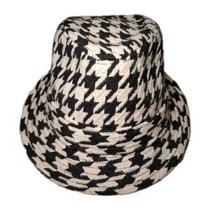 Unisex Classic Houndstooth Fedora Hat Black/White Size L/XL